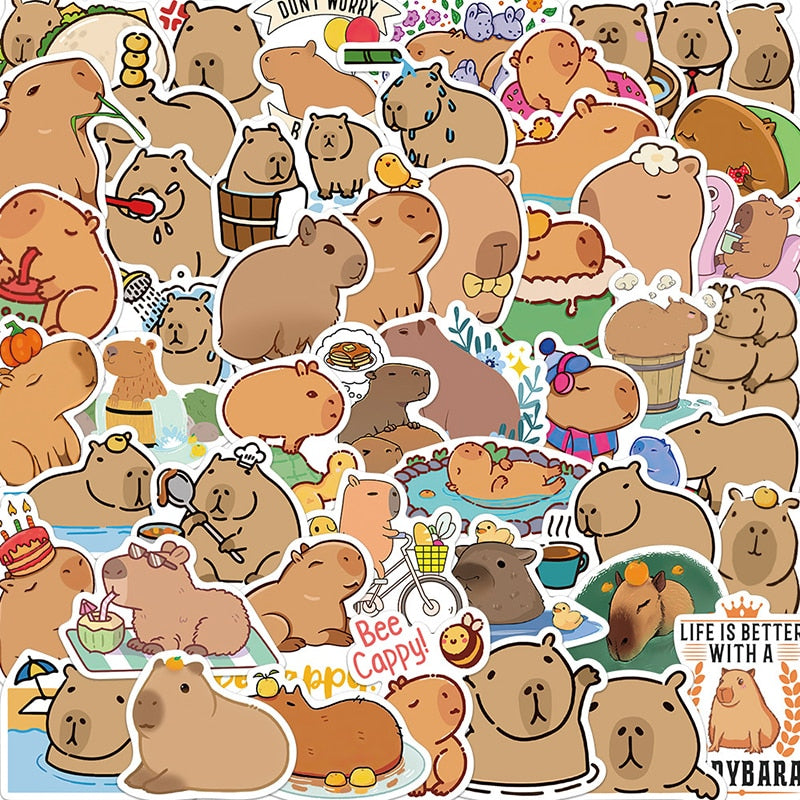 Set of stickers, badge with cute cartoon capybaras. Yellow background.  Vector illustration. 20248901 Vector Art at Vecteezy