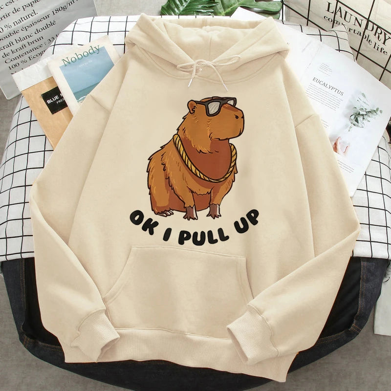 Capybara Hoodie Korean Style Loose Hooded Sweater Cute Print