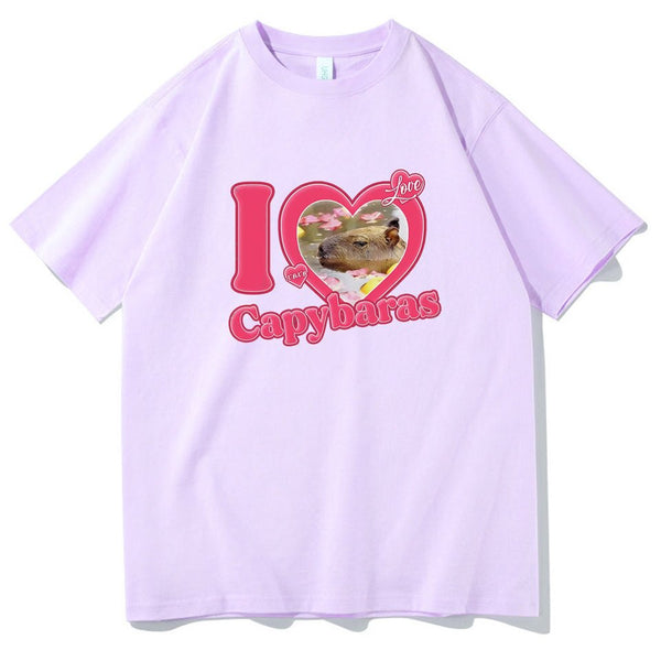 Men's Casual I Love Capybara Short Sleeve Printed T-shirt