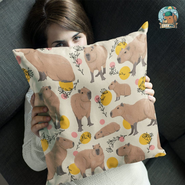 Floral Capy - Premium Hypoallergenic Throw Pillow