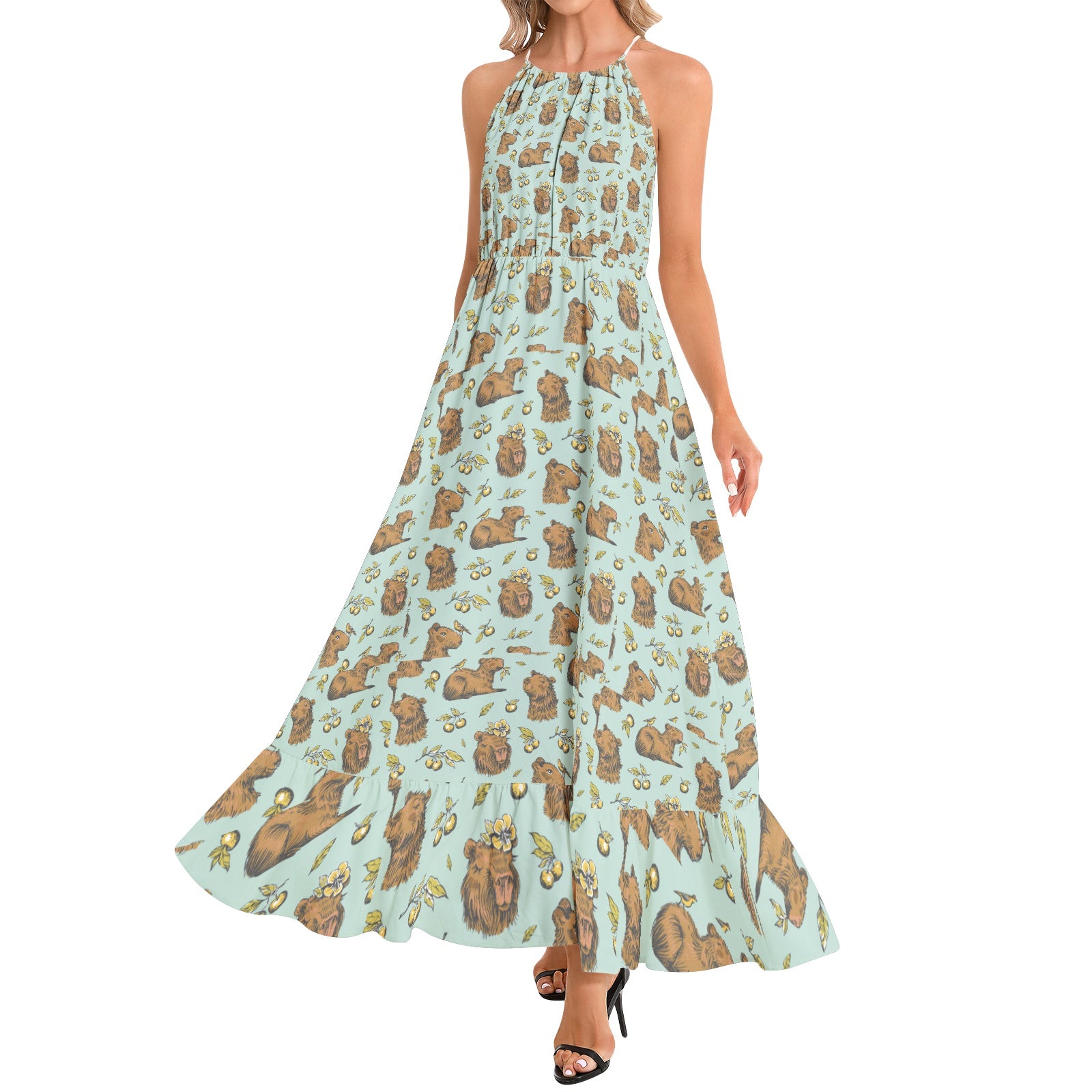 Capybaras Nature - Ruffle Halter Maxi Dress – CapyPal