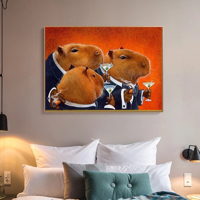 Capybara Club Canvas Painting