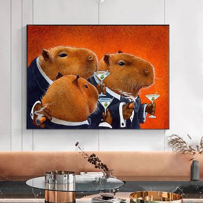 Capybara Club Canvas Painting