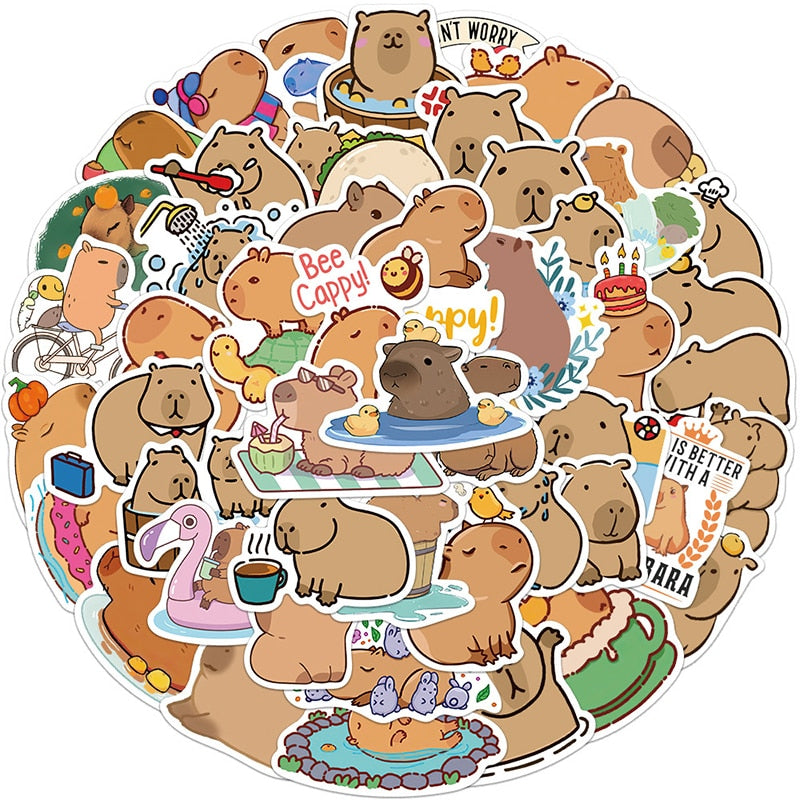 Set of stickers, badge with cute cartoon capybaras. Yellow background.  Vector illustration. 20248901 Vector Art at Vecteezy